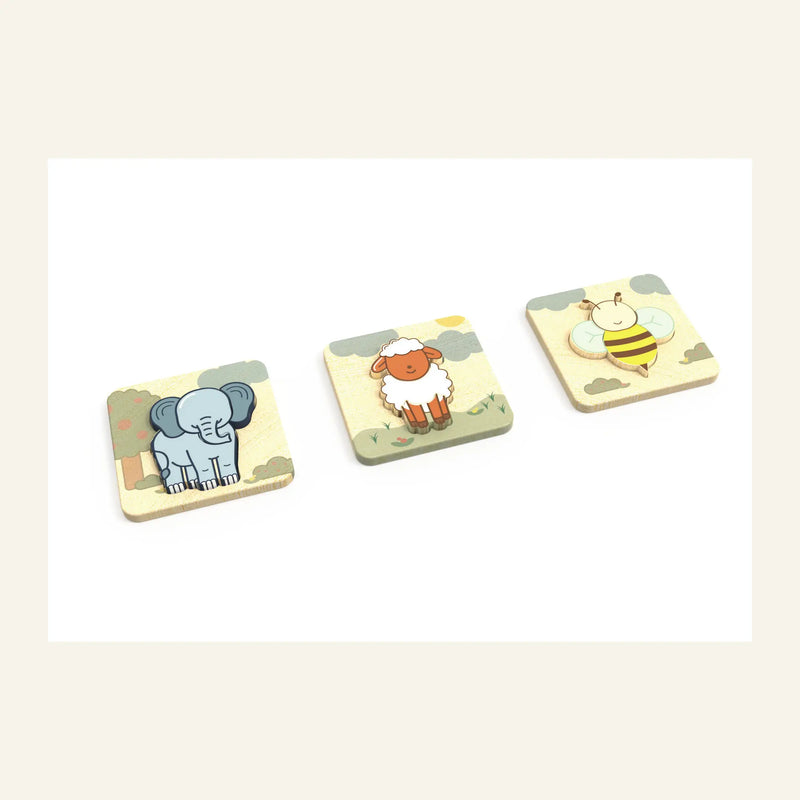 Laynoor houten dierenpuzzelset met olifant, schaap en bij