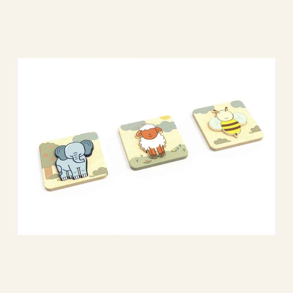 Hoekaanzicht van de drie Laynoor dierenpuzzels